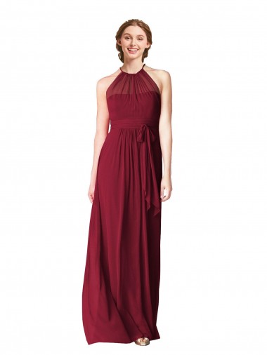 Borgonha Linha A Cabeçada Comprimento Chão Vestido Formais / Vestido de Madrinha Acessíveis