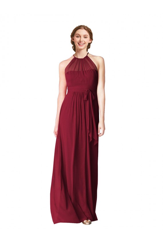 Borgonha Linha A Cabeçada Comprimento Chão Vestido Formais / Vestido de Madrinha Acessíveis