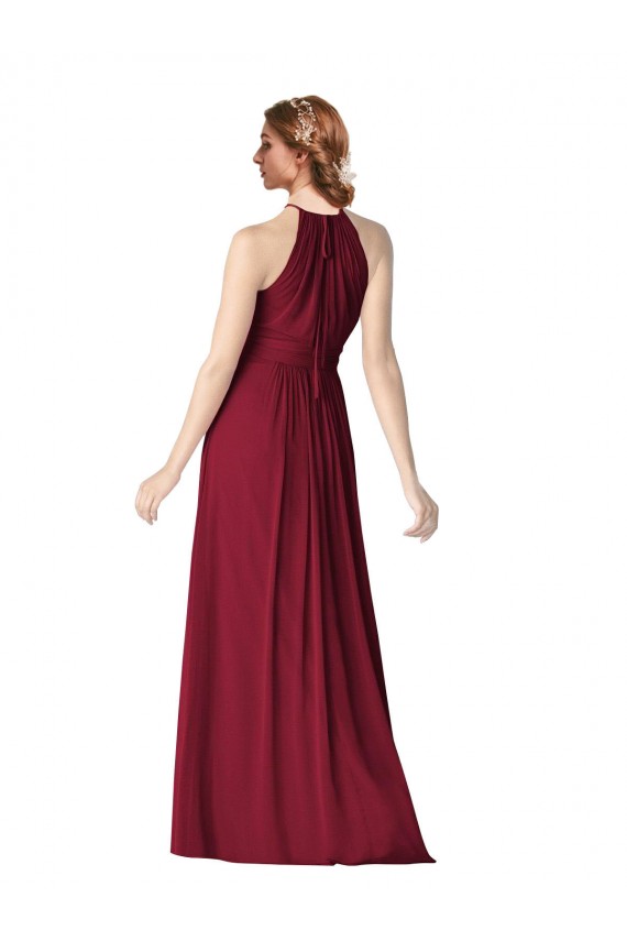 Borgonha Linha A Cabeçada Comprimento Chão Vestido Formais / Vestido de Madrinha Acessíveis