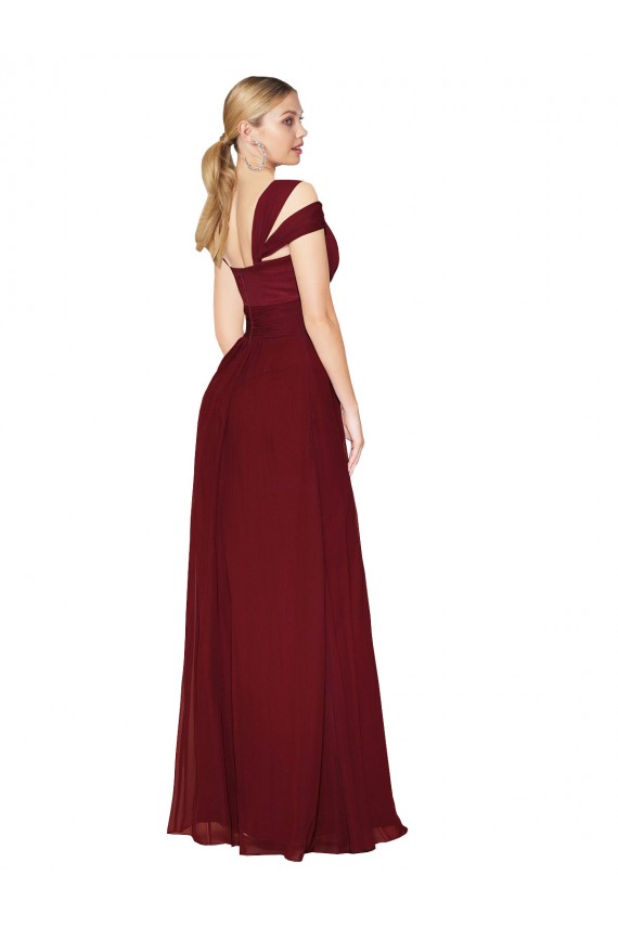 Borgonha Linha A Decote Alto Comprimento Chão Longo Vestidos de Madrinha / Vestidos de Noite / Vestidos de Festa Acessíveis