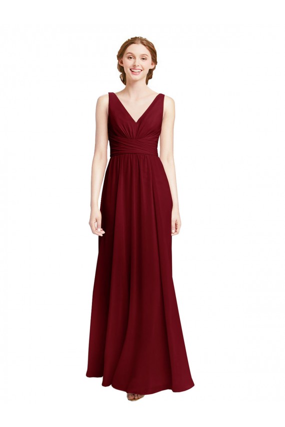 Borgonha Linha A Decote V Comprimento Chão Vestidos de Madrinha / Vestidos Formais Acessíveis