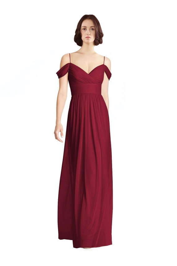 Borgonha Linha A Decote V Comprimento Chão Vestidos de Festa / Vestidos de Madrinha Acessíveis