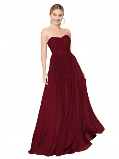 Borgonha Linha A Sem alças Comprimento Chão Vestidos de Madrinha / Vestidos de Noite / Vestidos de Festa Acessíveis