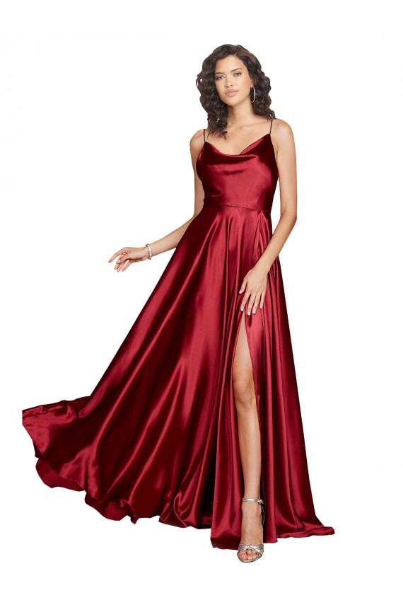 Lombar Borgonha Linha A Decote Capuz Comprimento Chão Vestidos de Madrinha / Vestidos de Noite / Vestidos de Festa Acessíveis