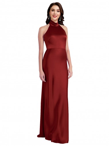 Abrir de volta Borgonha Linha A Cabeçada Comprimento Chão Vestidos de Madrinha / Vestidos de Noite / Vestidos de Festa Acessíveis