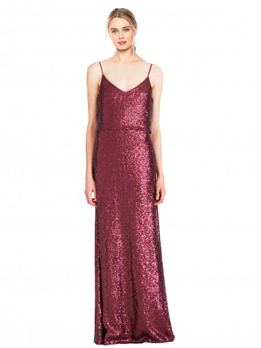 Borgonha Linha A Decote Alto Comprimento Chão Vestidos de Madrinha / Vestidos de Noite / Vestidos de Festa Acessíveis