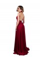 Abrir de volta Borgonha Linha A Decote V Comprimento Chão Vestidos de Madrinha / Vestidos de Noite / Vestidos de Festa Acessíveis