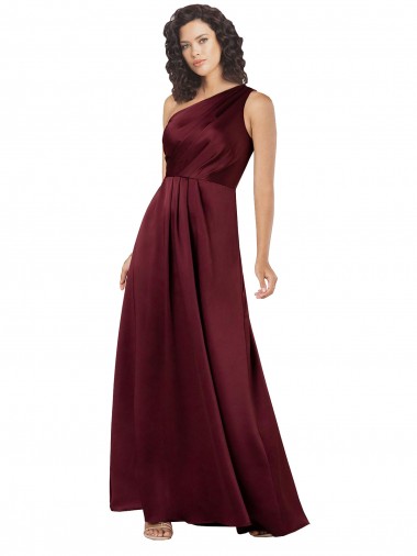 Borgonha Linha A Um Ombro Comprimento Chão Vestidos de Madrinha / Vestidos de Noite / Vestidos de Festa Acessíveis