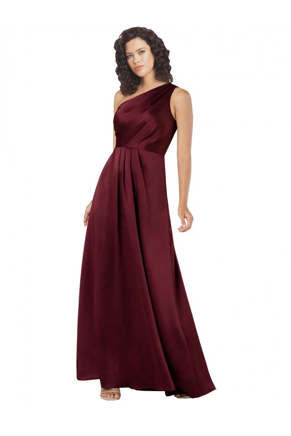 Borgonha Linha A Um Ombro Comprimento Chão Vestidos de Madrinha / Vestidos de Noite / Vestidos de Festa Acessíveis