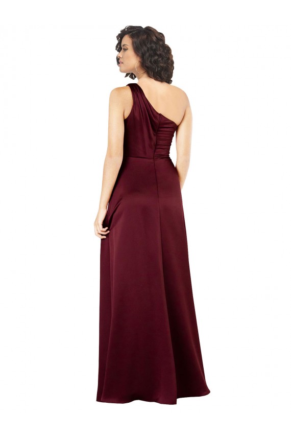 Borgonha Linha A Um Ombro Comprimento Chão Vestidos de Madrinha / Vestidos de Noite / Vestidos de Festa Acessíveis