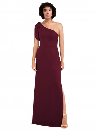 Borgonha Linha A Um Ombro Comprimento Chão Vestidos de Madrinha / Vestidos de Noite Acessíveis