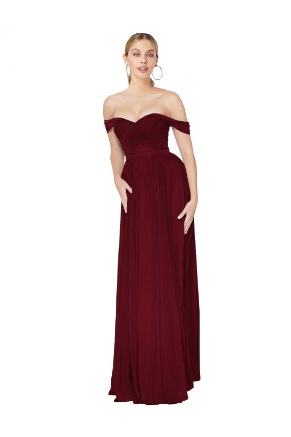 Borgonha Sereia Decote Alto Comprimento Chão Longo Vestidos de Madrinha / Vestidos de Noite / Vestidos de Festa Acessíveis