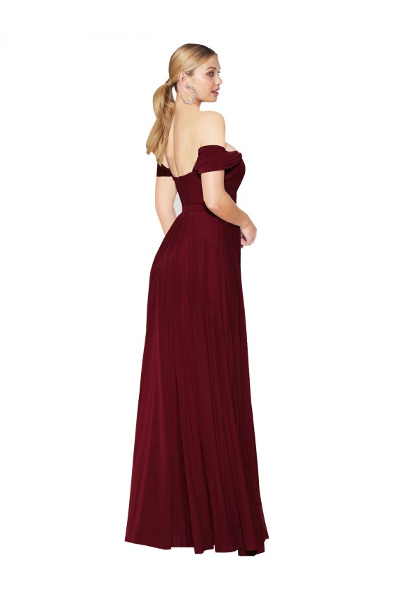 Borgonha Sereia Decote Alto Comprimento Chão Longo Vestidos de Madrinha / Vestidos de Noite / Vestidos de Festa Acessíveis