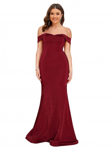 Borgonha Sereia Fora do Ombro Comprimento Chão Vestidos de Madrinha / Vestidos de Noite / Vestidos de Festa Acessíveis