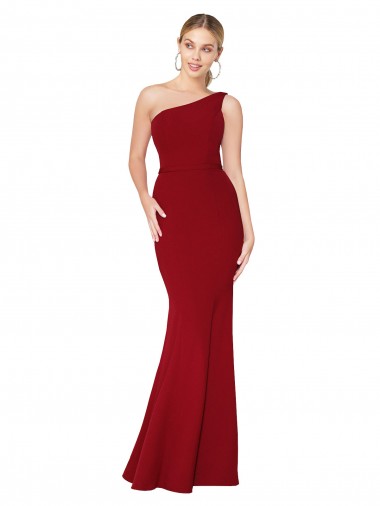 Borgonha Sereia Decote Alto Comprimento Chão Vestidos de Madrinha / Vestidos de Noite / Vestidos de Festa Acessíveis