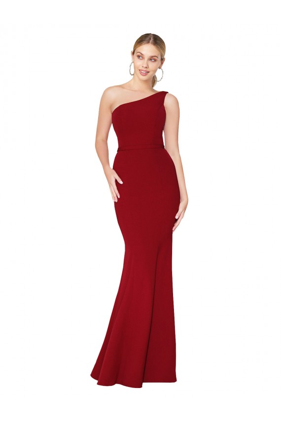 Borgonha Sereia Decote Alto Comprimento Chão Vestidos de Madrinha / Vestidos de Noite / Vestidos de Festa Acessíveis