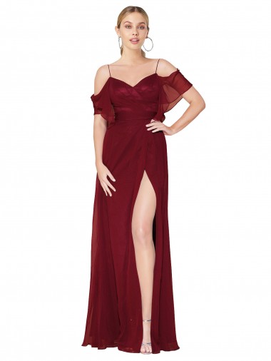 Costas em V Borgonha Trombeta Decote Alto Comprimento Chão Vestidos de Madrinha / Vestidos de Noite / Vestidos de Festa Acessíveis
