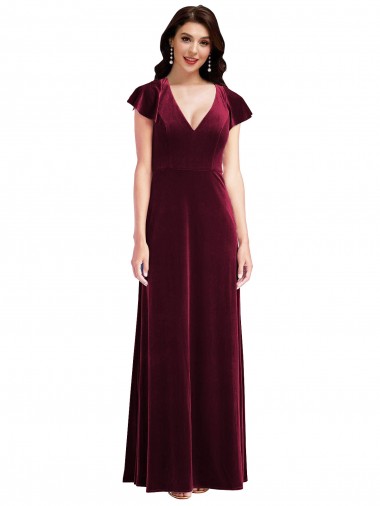 Borgonha Linha A Decote V Comprimento Chão Vestidos de Madrinha / Vestidos de Festa Acessíveis