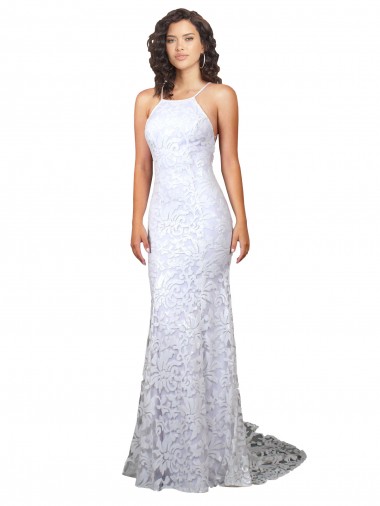 Criss Cruz Branco Bainha Decote Alto Comboio Varredela Vestidos de Noiva Acessíveis