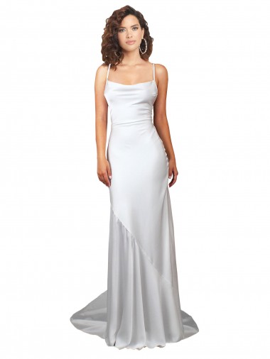 Criss Cruz Branco Bainha Decote Capuz Comboio Varredela Longo Vestidos de Noiva Acessíveis