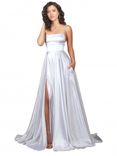 Branco Linha A Alças finas Comprimento Chão Vestidos de Noiva Acessíveis