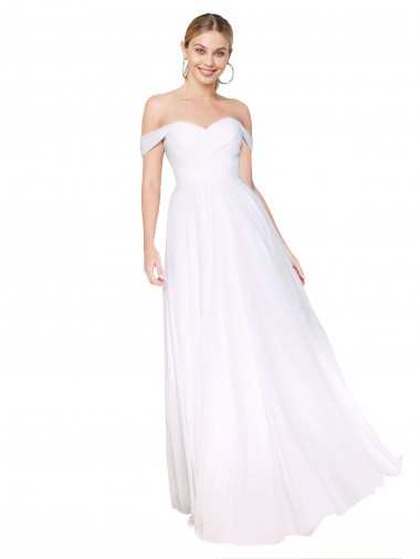 Branco Linha A Decote Alto Comprimento Chão Vestidos de Madrinha / Vestidos de Noite / Vestidos de Festa Acessíveis