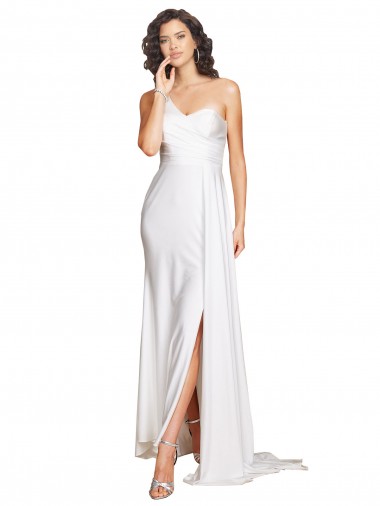 Branco Linha A Um Ombro Comprimento Chão Vestidos de Noiva Acessíveis