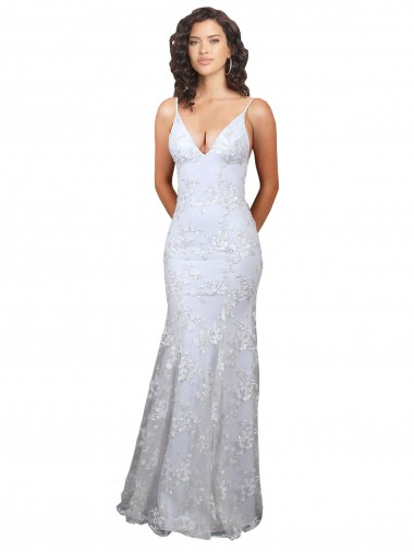 Abrir de volta Branco Sereia Decote Alto Comprimento Chão Vestidos de Madrinha / Vestidos de Noite / Vestidos de Festa Acessíveis
