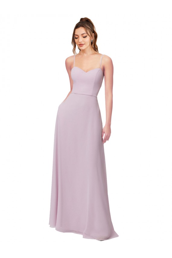 Brilho Rosa Linha A Amor Comprimento Chão Vestidos de Madrinha Acessíveis
