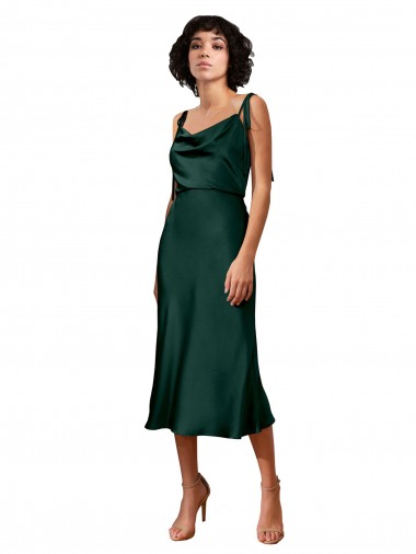Caçador Verde Bainha Decote Capuz Comprimento Midi Vestidos de Madrinha / Vestidos de Noite / Vestidos de Festa Acessíveis