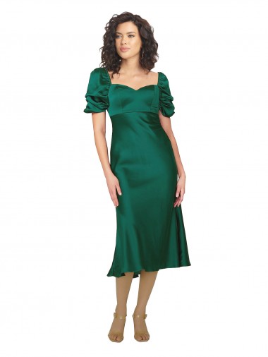 Lombar Caçador Verde Linha A Amor Comprimento Midi Vestidos de Madrinha / Vestidos de Noite / Vestidos de Festa Acessíveis