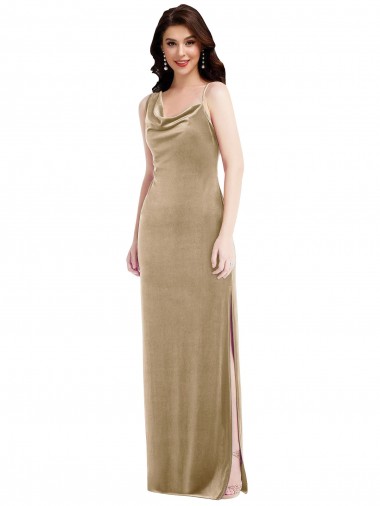 Champanhe Bainha Um Ombro Comprimento Chão Vestidos de Madrinha / Vestidos de Noite / Vestidos de Festa Acessíveis