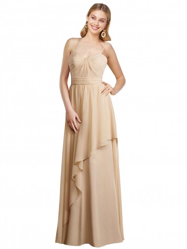 Criss Cruz Champanhe Linha A Amor Comprimento Chão Vestidos de Madrinha Acessíveis