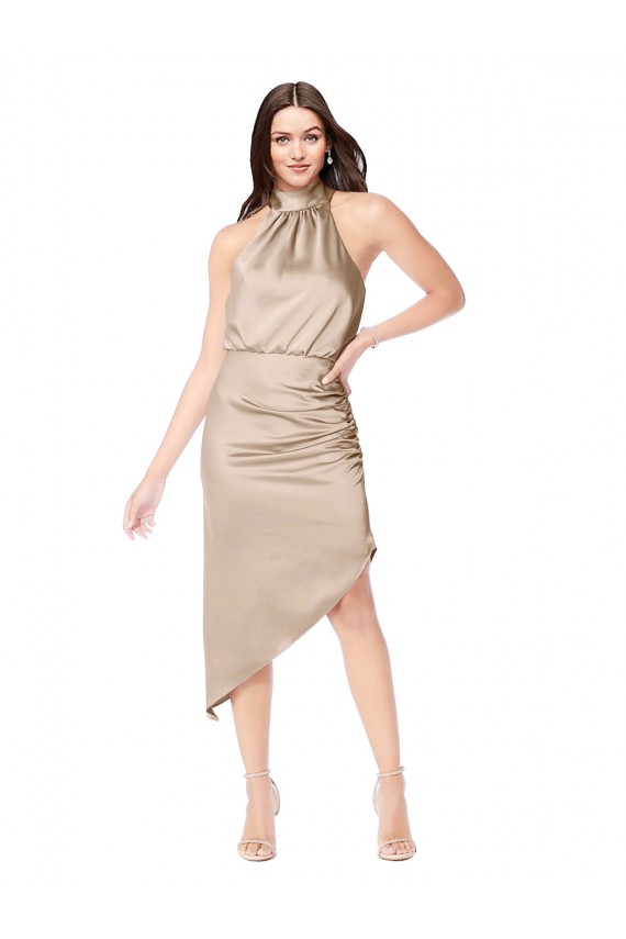 Champanhe Rosa Linha A Cabeçada Alto Baixo Vestidos de Madrinha / Vestidos de Festa / Vestidos de Cocktail / Vestidos de Homecoming Acessíveis