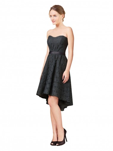 Cinza Ardósia Linha A Amor Alto Baixo Vestidos de Madrinha / Vestidos de Cocktail / Vestidos de Homecoming Acessíveis