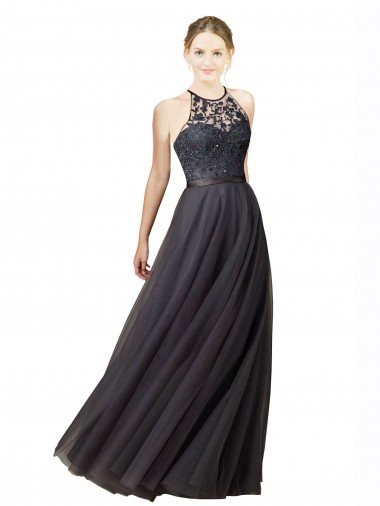 Criss Cruz Cinza Ardósia Linha A Amor Comprimento Chão Vestidos de Madrinha Acessíveis