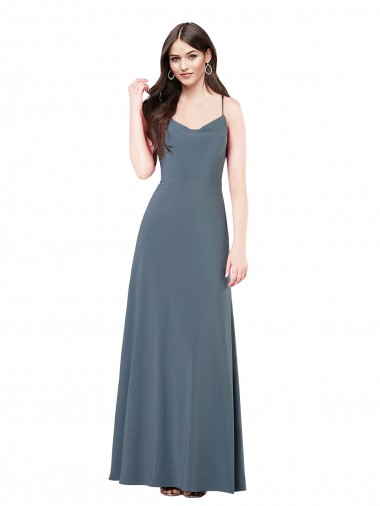 Lombar Cinza Ardósia Linha A Decote V Comprimento Chão Vestidos de Madrinha / Vestidos de Festa Acessíveis