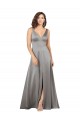 Cinza Pérola Linha A Decote V Comprimento Chão Vestidos de Madrinha / Vestidos de Noite / Vestidos de Festa Acessíveis