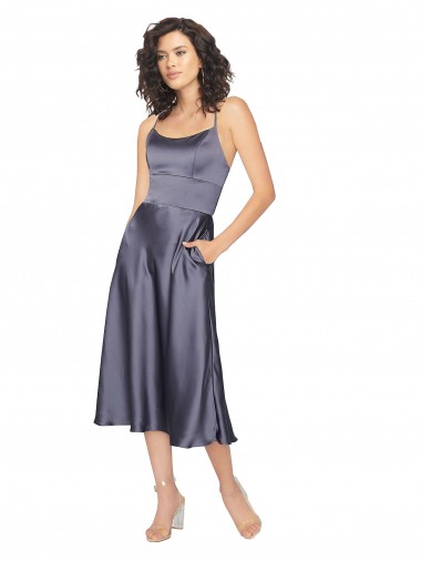Buraco da fechadura Crepúsculo Linha A Colher Comprimento Midi Vestidos de Madrinha / Vestidos de Festa / Vestidos de Cocktail / Vestidos de Homecoming Acessíveis