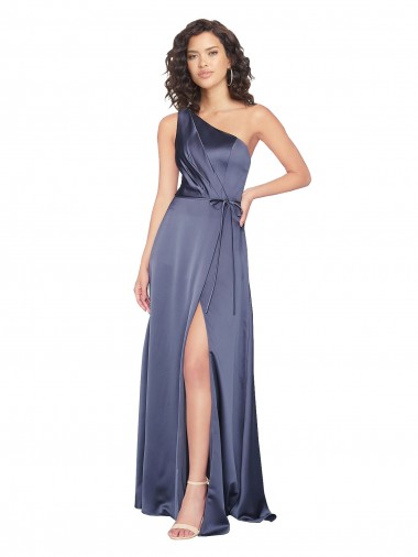 Crepúsculo Linha A Um Ombro Comprimento Chão Vestidos de Madrinha / Vestidos de Noite / Vestidos de Festa Acessíveis
