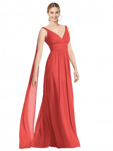 Lombar Firecracker Linha A Decote V Comprimento Chão Vestido de Festa / Vestido de Madrinha Acessíveis