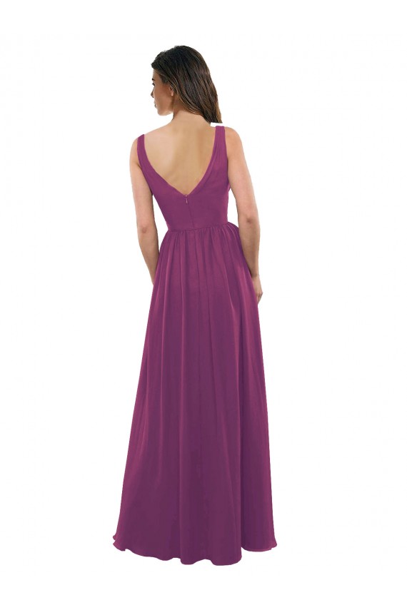 Costas em V Frutos Silvestres Linha A Decote V Comprimento Chão Vestidos de Madrinha Acessíveis