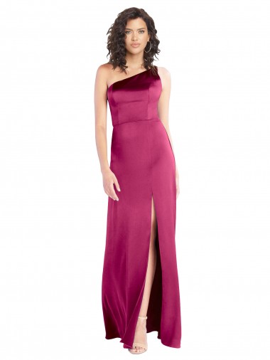 Abrir de volta Fúcsia Linha A Um Ombro Comprimento Chão Vestidos de Madrinha / Vestidos de Noite / Vestidos de Festa Acessíveis