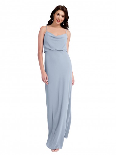 Costas em V Fumo Azul Bainha Decote Capuz Comprimento Chão Vestidos de Madrinha / Vestidos de Noite / Vestidos de Festa Acessíveis