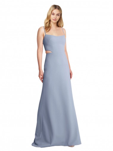 Abrir de volta Fumo Azul Linha A Colher Comprimento Chão Vestidos de Madrinha / Vestidos de Festa Acessíveis