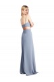 Abrir de volta Fumo Azul Linha A Colher Comprimento Chão Vestidos de Madrinha / Vestidos de Festa Acessíveis