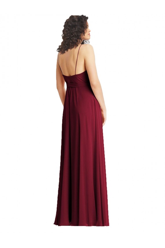 Fumo Verde Trombeta Decote V Comprimento Chão Vestidos de Madrinha / Vestidos de Noite Acessíveis