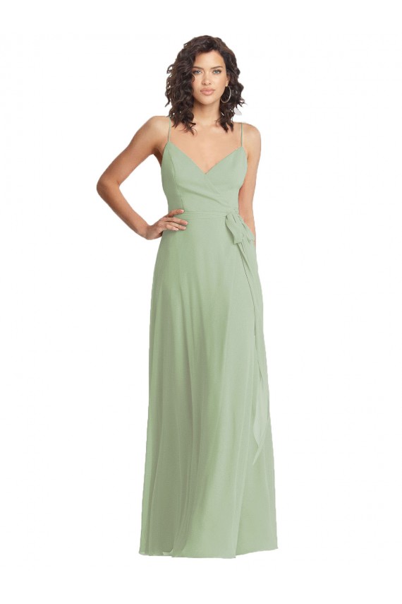 Fumo Verde Trombeta Decote V Comprimento Chão Vestidos de Madrinha / Vestidos de Noite Acessíveis
