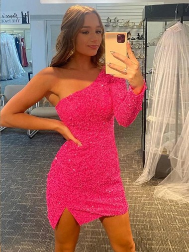 Bainha Um Ombro Curto Vestidos de Festa Acessíveis
