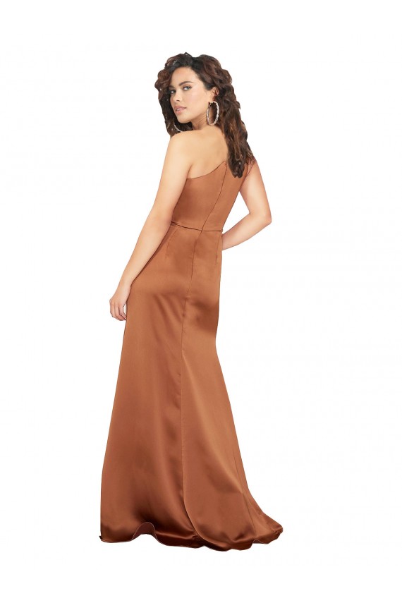 Laranja Linha A Um Ombro Comprimento Chão Vestidos de Madrinha / Vestidos de Noite / Vestidos de Festa Acessíveis